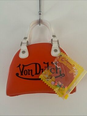 Von Dutch Orange Dome Satchel with White Handles and Logo new! 🍊